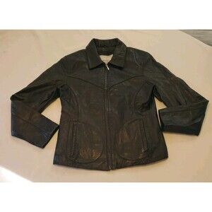 Wilson Maxima Leather Jacket Womens M Black Full Zip Pockets Lined Moto Biker
